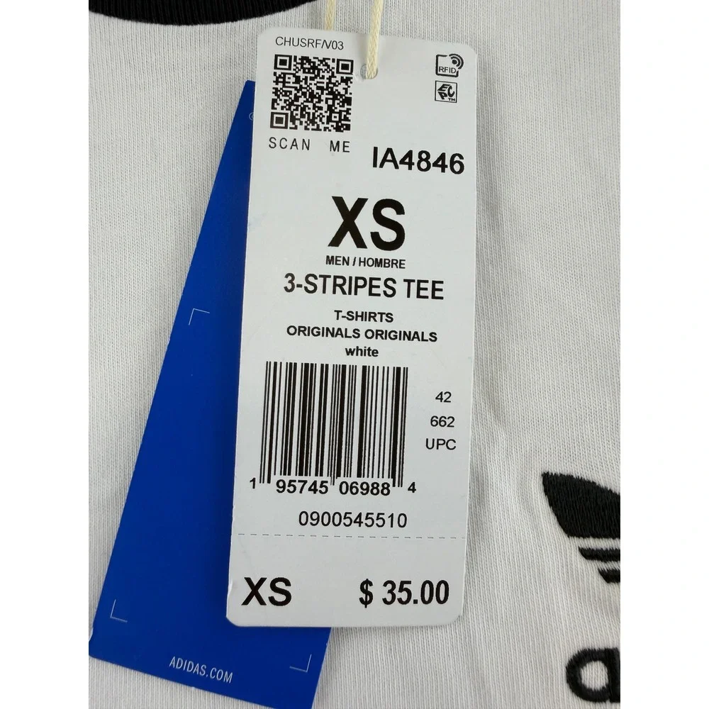 NWT Adidas Originals Men 3-Stripes Tee White Black Trefoil Ringer T-Shirt XS